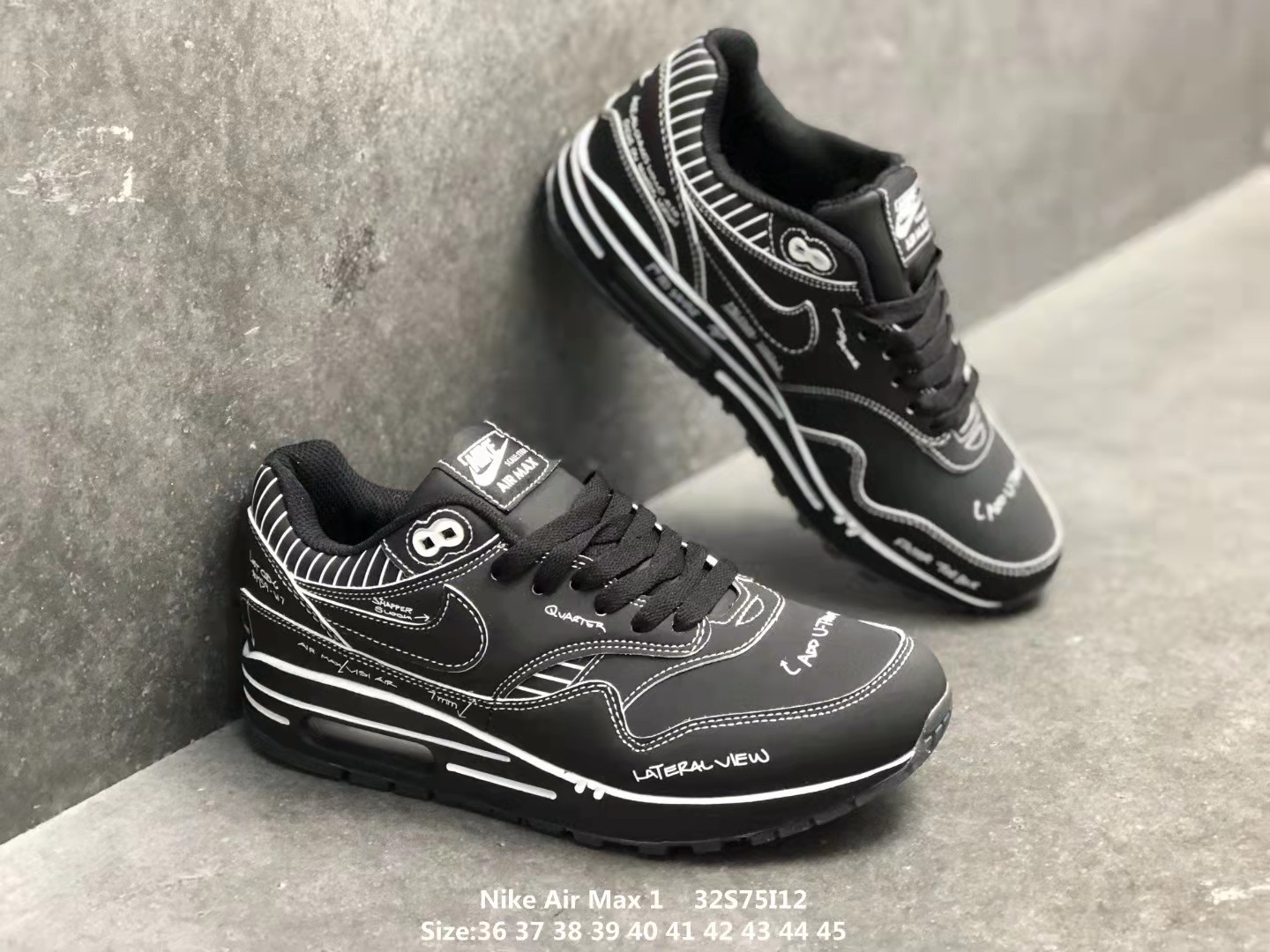 New Nike Air Max 1 Tinker Sketch To Shelf Black For Women